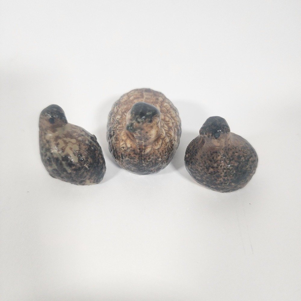 Vintage Quail Partridge Ceramic Pottery Family of three. Made in Japan
